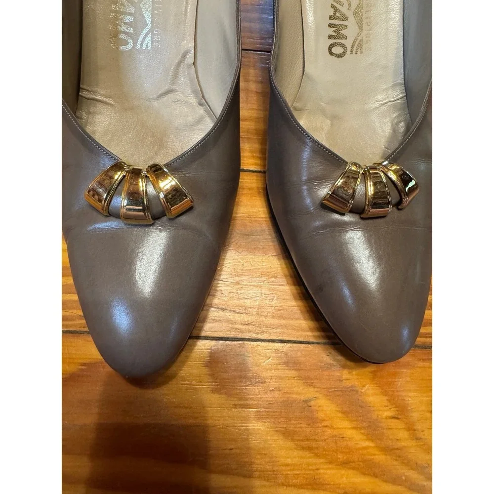 Salvatore Ferragamo Brass‎ Accent Heels Size 10